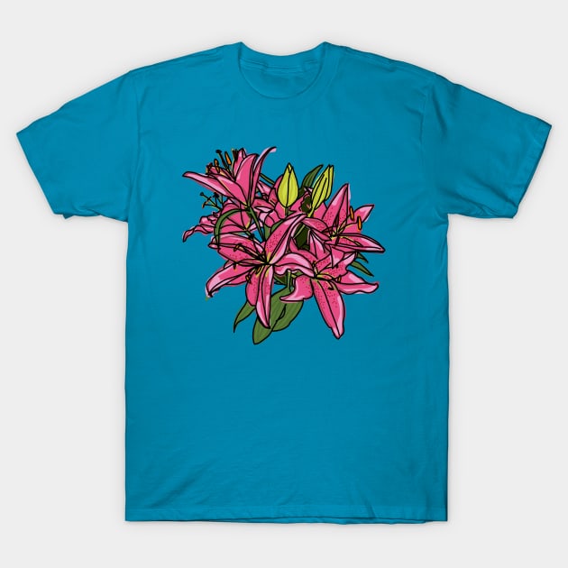 Pink Lily Flowers Digital Painting T-Shirt by ellenhenryart